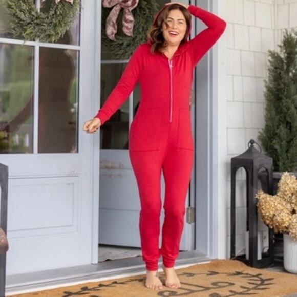 Smash + Tess Jilly jogger red one piece jumpsuit bamboo hooded zip up - Picture 1 of 8